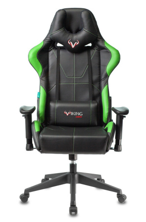 Кресло игровое Zombie VIKING 5 AERO черный/салатовый эко.кожа с подголов. крестов. пластик (Зеленый)