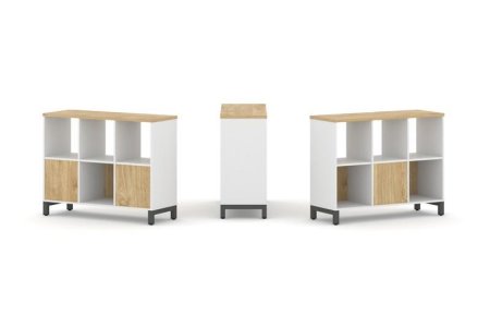 Набор стеллажа 2-х сторонний, 2 яруса SN.NSD-231 (1121х400х881) (Белый/Тиквуд Светлый/Металл Антрацит)