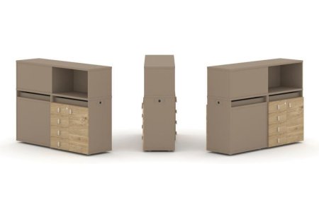 Тумба двойная + низкая надставка ES.NB.2N-15 (1500х410х1135) (Латте/Тиквуд Светлый)
