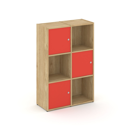 Стеллаж Locker Plus LK.K-002 798x350x1203 (Тиквуд Светлый | Красный)