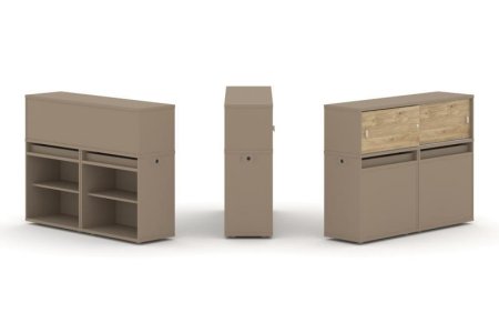 Тумба двойная + низкая надставка ES.NB.2N-2 (1500х410х1135) (Латте/Тиквуд Светлый)