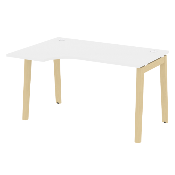 Стол эргономичный левый на деревянных опорах Onix Wood OW.SA-2L 1380x980x750 (Белый Бриллиант/Дуб Светлый)