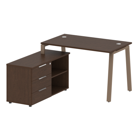 Рабочая станция с тумбой на А-образном м/к Metal System Style БА.РС-СТС-2.2 (L) 1300x1520x750 (Венге Цаво/Мокко металл)