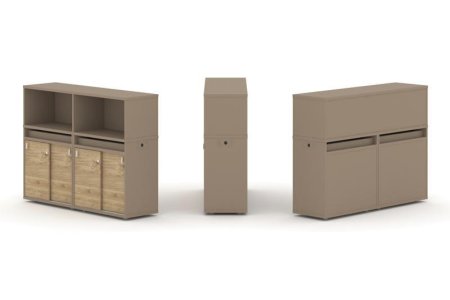Тумба двойная + низкая надставка ES.NB.2N-5 (1500х410х1135) (Латте/Тиквуд Светлый)