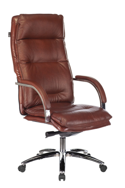 Кресло руководителя T-9927SL светло-коричневый Leather EiCHel кожа крестов. металл хром (Светло-коричневый)