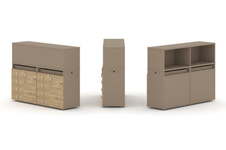 Тумба двойная + низкая надставка ES.NB.2N-3 (1500х410х1135) (Латте/Тиквуд Светлый)
