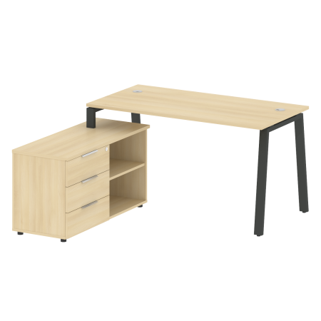 Рабочая станция с тумбой на А-образном м/к Metal System Style БА.РС-СТС-2.3 (L) 1500x1520x750 (Акация/Антрацит металл)